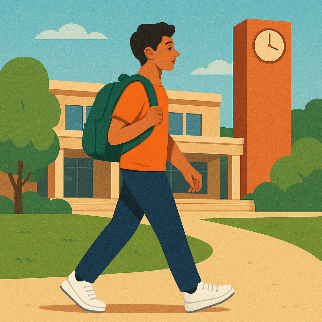 Estudante usando tênis Olympikus para caminhar no campus e ir à academia