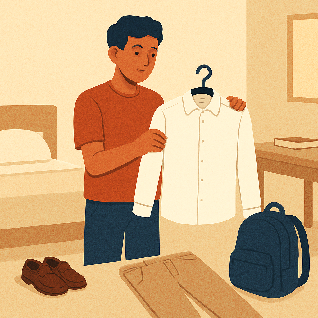 Roupas básicas separadas para entrevista de estágio na faculdade
